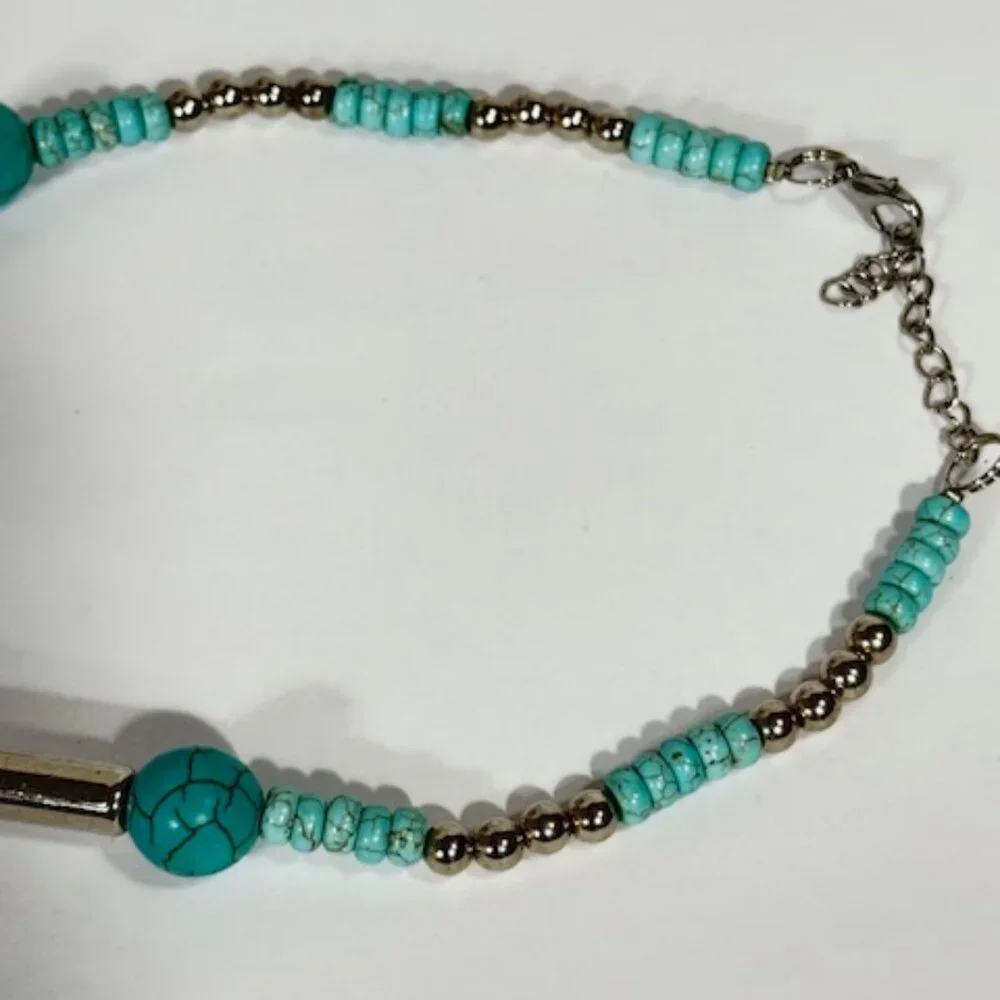 Silver-tone and turquoise-colored 18